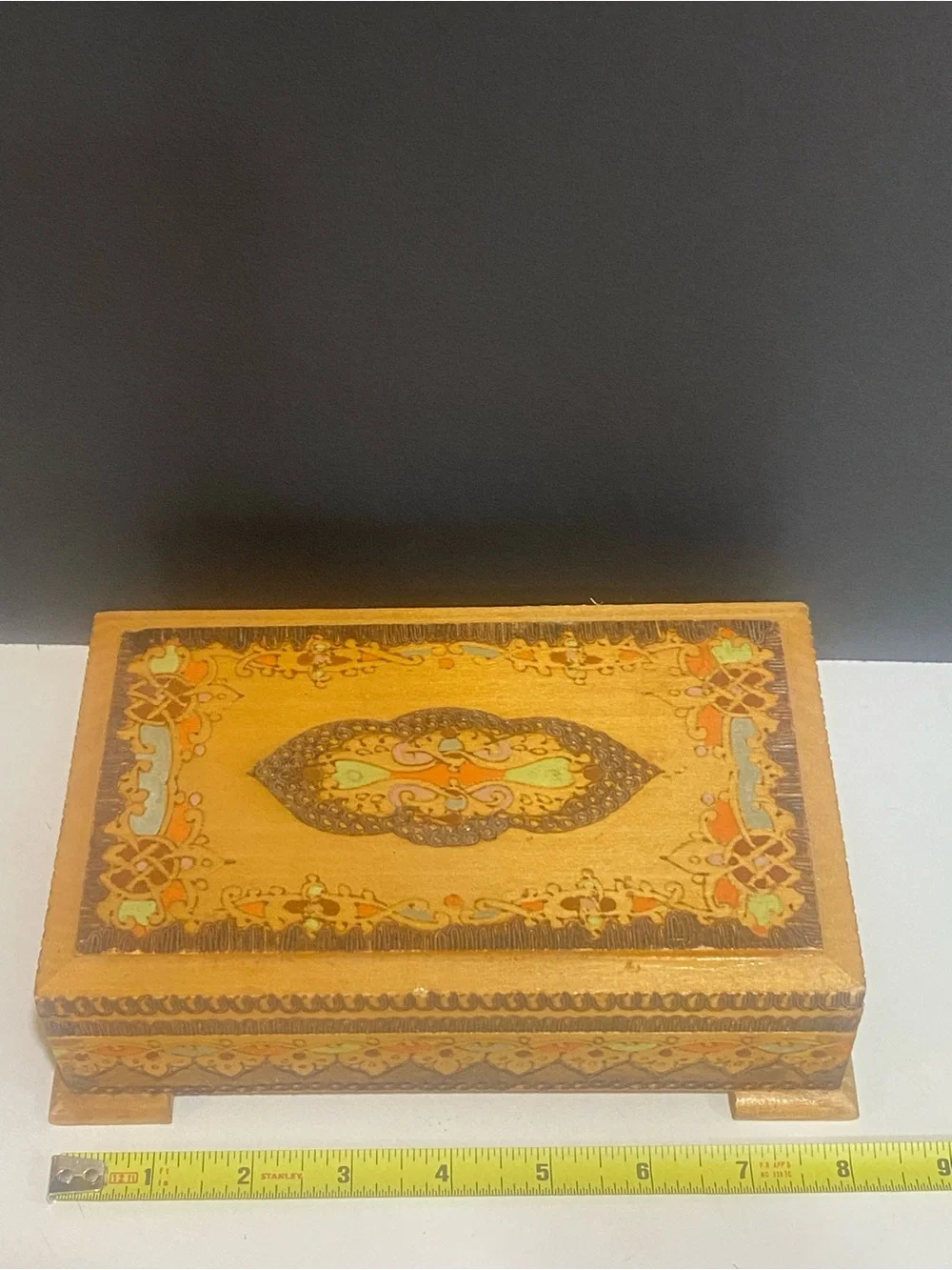 Vintage Bulgarian folk art pyrography wooden box